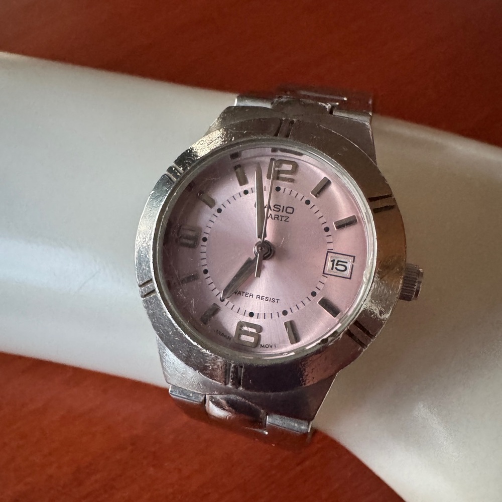 Casio Women's Silver and Pink Wristwatch